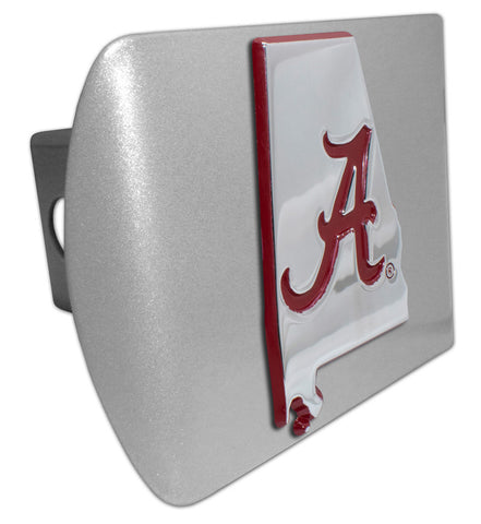 University of Alabama Red Chrome State Shape Brushed Metal Hitch Cover