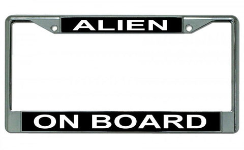 Alien On Board Chrome License Plate Frame