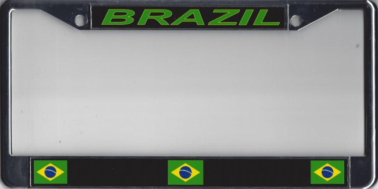 BRAZIL Chrome Black Metal License Plate Frame