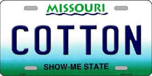 Cotton Missouri Novelty Metal License Plate