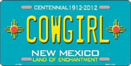 Cowgirl New Mexico Teal Novelty Metal License Plate