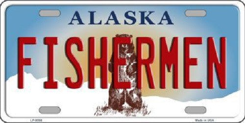 Fishermen Alaska State Background Novelty Metal License Plate