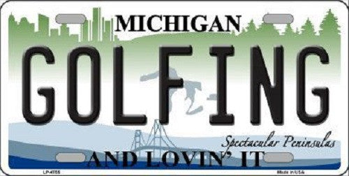Golfing Michigan State Metal Novelty License Plate