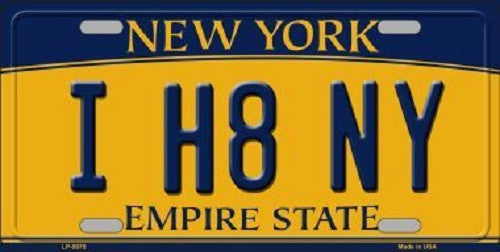 I H8 NY New York Background Novelty Metal Novelty License Plate