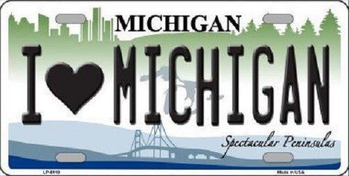 I Love Michigan Metal Novelty License Plate