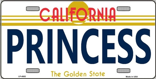 Princess California Novelty State Background Vanity Metal License Plate