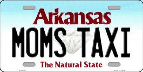 Moms Taxi Arkansas Background Novelty Metal License Plate
