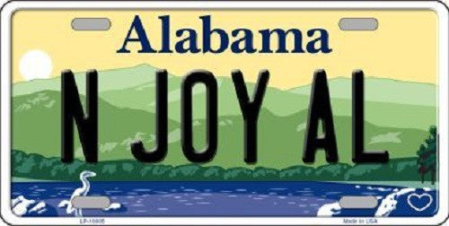 N Joy AL Alabama Background Novelty Metal License Plate