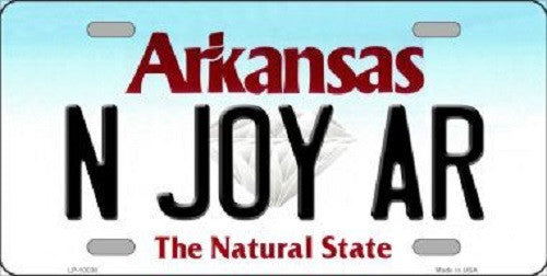 N Joy AR Arkansas Background Novelty Metal License Plate