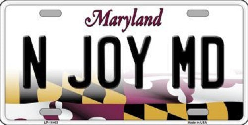 N Joy MD Maryland Metal Novelty License Plate