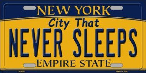 Never Sleeps New York Background Novelty Metal License Plate