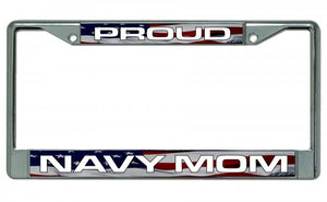 Proud Navy Mom Chrome License Plate Frame