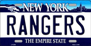 Rangers New York State Background Metal License Plate