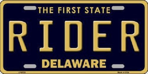 Rider Delaware Novelty Metal License Plate