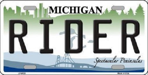 Rider Michigan Metal Novelty License Plate