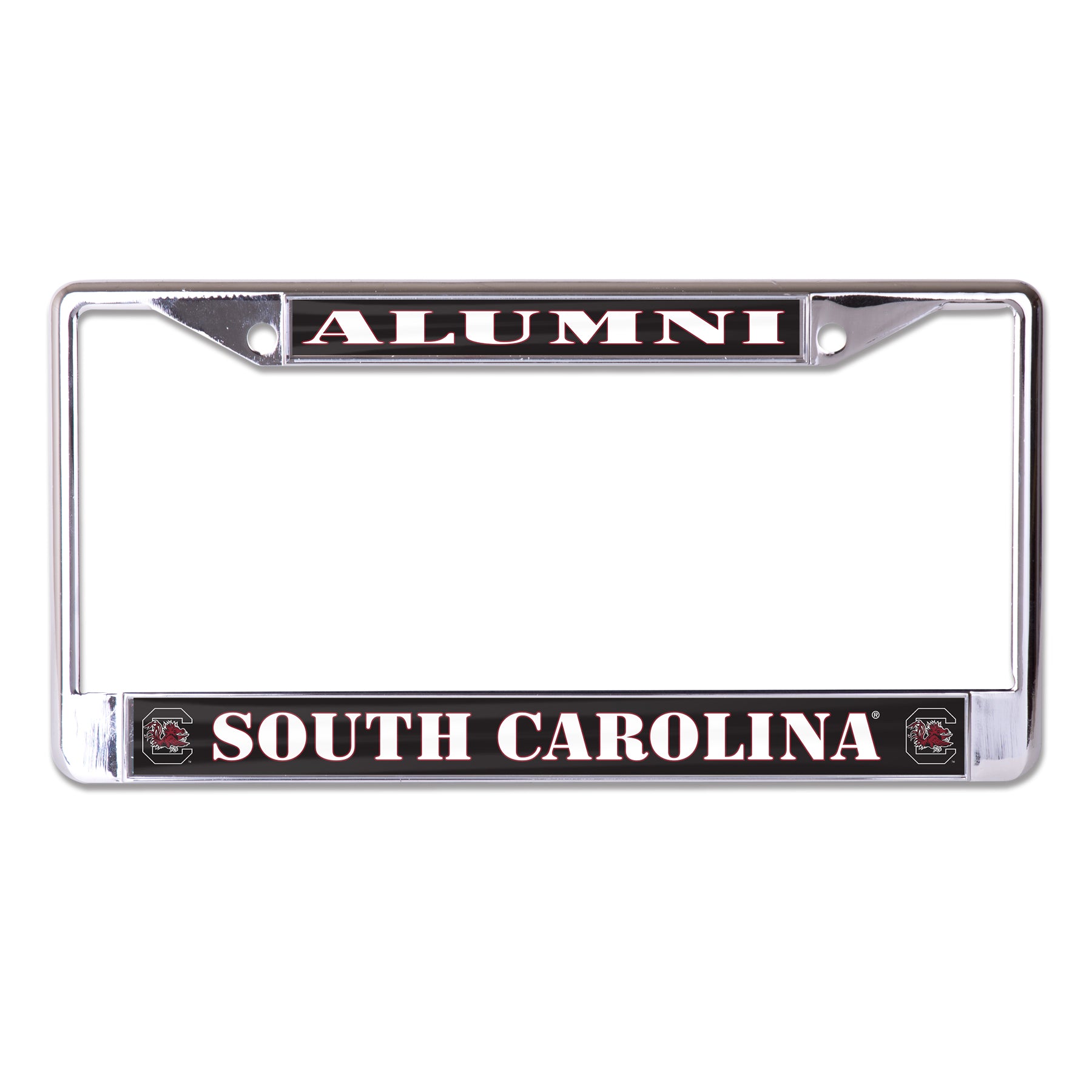 University of South Carolina Alumni Mascot Logo On Black Chrome License Plate Frame