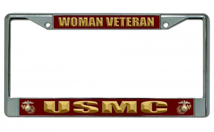 U.S. Marines Woman Veteran Chrome License Plate Frame