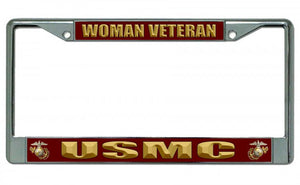 U.S. Marines Woman Veteran Chrome License Plate Frame