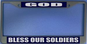 God Bless Our Soldiers Black License Plate Frame