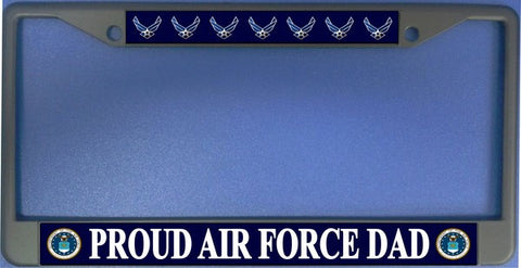 Proud Air Force Dad Black Chrome License Plate Frame