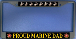 Proud Marine Dad Black Chrome License Plate Frame