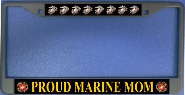 Proud Marine Mom Black Chrome License Plate Frame