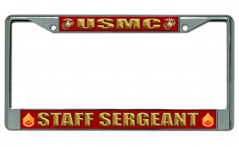 USMC Staff Sergeant Chrome License Plate Frame