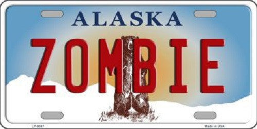 Zombie Alaska State Background Novelty Metal License Plate